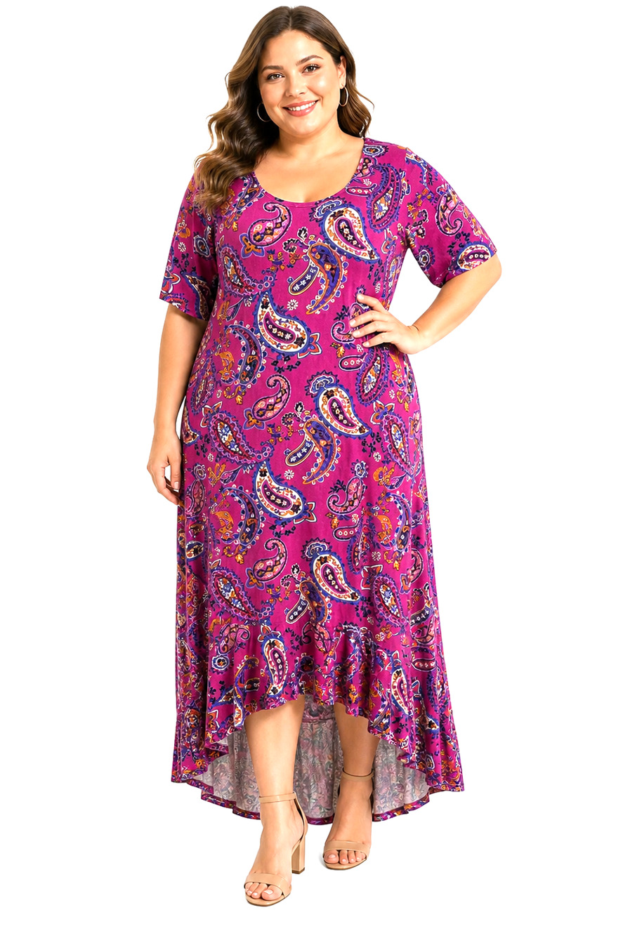 Jessica London Womens Pink Blue Paisley High Low Jersey Knit Dress NWT sz 18 W
